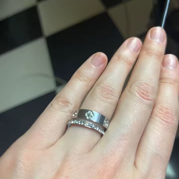 Gold Clover Eternity Band with Pavé Crystals Ring Set - Picture 7 of 9